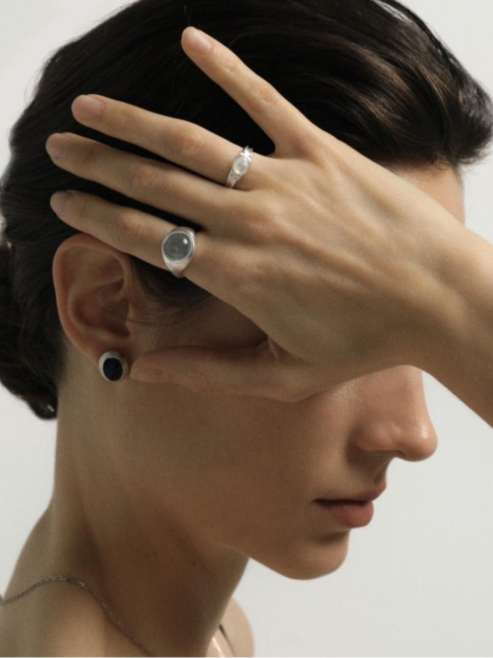 S925 Sterling Silver Ring with Oval White Cabochon Stone Open Size Adjustable - Picture 7 of 9